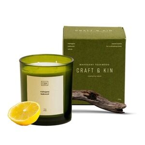 Craft & Kin Mahogany Teakwood Scented Soy Candle 12 oz Home Décor